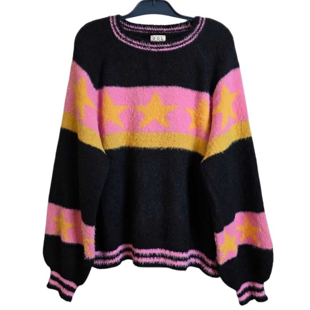 POL Star Sweater Medium Pink Mustard Oversized Y2K Statement Knit - Picture 4 of 17